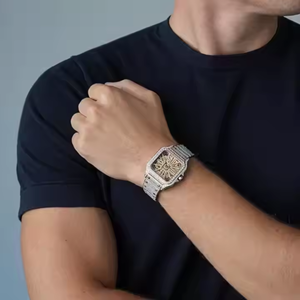 El mejor diseño de lujo de moda de cristal analógico de negocios reloj cuadrado de acero inoxidable esqueleto diamante Moissanite busto cuarzo deporte - Product Image 5
