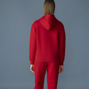 Latest <b>Red</b> Color Blocked Custom Design Solid Printed Knitted Women Pullover Sweatshirts and <b>Hoodies</b> Customized - Product Image 3