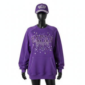 Sweat-shirt oversize pour femme, haute qualité, 320 GSM, en molleton de coton brossé, violet, coupe décontractée, manches raglan, logo, respirant - Product Image 1