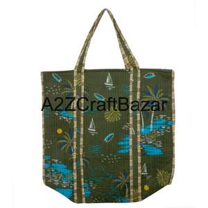 Sac fourre-tout en coton indien fait à la main, imprimé en blocs matelassés, sac écologique pour femmes, pour le shopping, les voyages - Product Image 1