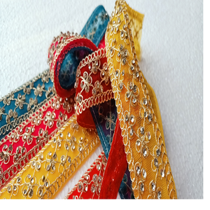 custom made with stones attached machine embroidered <b>ribbons</b> in abstract designs and in four colours for wedding dresses - Product Image 1