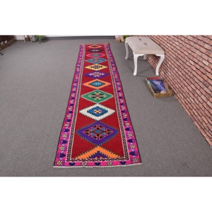 Vintage 2.6x12.7 ft <b>Runner</b> Rug, Turkish Rug, Herki <b>Red</b> Floral Rug - Product Image 1