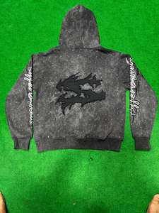 Sweat à capuche brodé en détresse à l'épaule pour hommes respirant et confortable à porter - Product Image 2