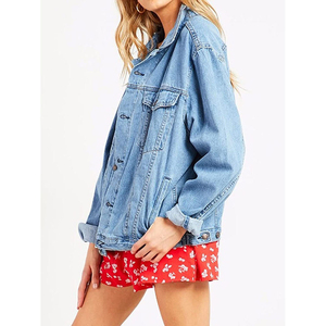 Chaqueta vaquera de manga larga ajustada de diseño personalizado para mujer, Chaqueta vaquera azul de nuevo estilo para mujer, ropa con servicio OEM - Product Image 3