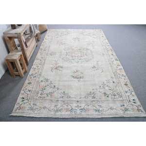 พรมวินเทจขนาด 5.4x9.4 ฟุต ลายต้นไม้และพืชสีขาว พรมขนแกะตุรกี - Product Image 1