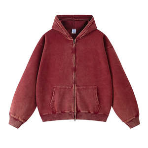 Sweat à capuche streetwear personnalisé de haute qualité, polaire, fermeture éclair, vintage, délavé à l'acide, échantillon gratuit - Product Image 1
