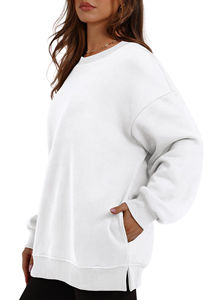 Sudaderas rosas de gran tamaño de alta calidad, jerséis con bolsillos de manga larga de algodón con dobladillo, sudadera informal cálida para exteriores para mujer - Product Image 5