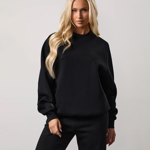 Survêtement personnalisé pour femmes coupe décontractée polaire manches raglan équipage poignets élastiques pantalon de survêtement noir 2 poches latérales Jogger deux pièces ensemble - Product Image 3