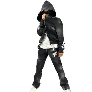 ชุดเซ็ตเสื้อฮู้ดซิปและกางเกงวอร์มทรงขาบานพิมพ์ลายพัฟฟ์สไตล์สตรีทแวร์ฤดูหนาว ลวดลายกรด ยูนิเซ็กซ์ พร้อมโลโก้สั่งทำพิเศษ 100% - Product Image 2