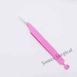 Pinces à épiler professionnelles de haute qualité en acier inoxydable pour cils de poupée, poignée diamantée avec pointes en fibre pointues pour extensions de cils - Product Image 2