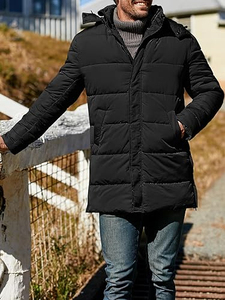 Chaqueta Larga Acolchada para Hombre con Cierre de Cremallera, Chaqueta Cortavientos Aislante para Hombre, Chaqueta Acolchada - Product Image 2