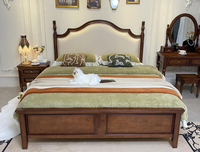 Lit de chambre classique américain de luxe en bois massif avec tiroirs de rangement, en tissu, taille King/Queen, mobilier de maison GSA69-GSA72