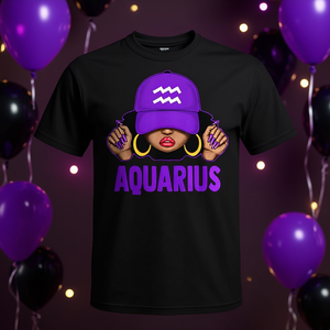 T-shirt da donna Aquarius Queen nera e viola It's My Birthday - Product Image 3