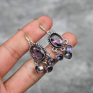Boucles d'oreilles en améthyste, argent sterling 925, boucles d'oreilles en pierres précieuses faites à la main, bijoux cadeau pour elle, mère, femmes, mode de luxe - Product Image 3