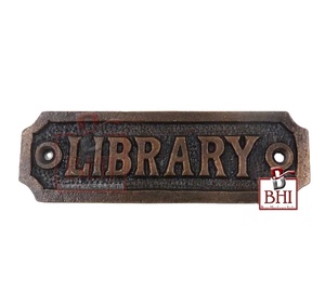 Cast Iron Interior Apartment House Room <b>Door</b> Sign Wall Mounted "Library" Hotel <b>Door</b> <b>Plate</b> Plaques - Product Image 1