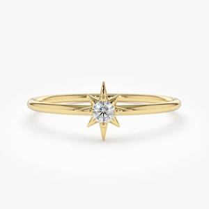 แหวนเรียงซ้อนรูปดาวทางทิศเหนือสีเหลืองทองแหวนมินิมอลสำหรับการปลูกในห้องปฏิบัติการทรงกลม - Product Image 1