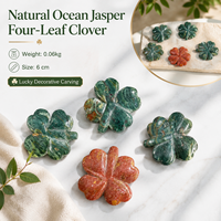 Trèfle à quatre feuilles sculpté en cristal, ornement porte-bonheur en jaspe océanique naturel pour bureau, étagère et collection