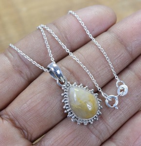 Pendentif mode rutile doré pendentif en argent sterling 925 avec pierres précieuses bijoux faits à la main pendentif de créateur en forme de poire cadeau pour elle - Product Image 5