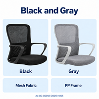 Chaise de bureau en maille noire et grise avec réglage en hauteur, accoudoirs fixes, base en PP et roulettes en nylon pour postes de travail
