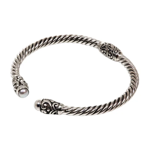 กำไลข้อมือผ้าฝ้าย925เงินสเตอร์ลิงประดับมุกสร้อยข้อมือแฟชั่นสำหรับผู้หญิง - Product Image 3