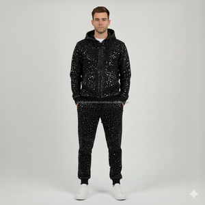 Chándales de perlas de diamantes de imitación personalizados para hombres y mujeres, conjunto de 2 uds., sudaderas con capucha para correr, chándales de moda, ropa de calle para correr, chándal de invierno - Product Image 1