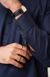 Conjunto de traje Shalwar Kameez para hombre de Color oscuro azul marino, 2 uds., ropa pakistaní e india, algodón, invierno y verano, informal, Salwar kameez - Product Image 5