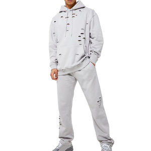 Conjunto de Ropa Urbana para Hombre, Sudadera con Hombros Caídos, Estilo Desgastado, Color Sólido Personalizable, Ropa de Invierno de Pakistán - Product Image 1