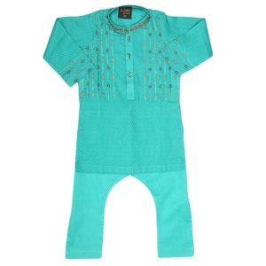 ชุดเสื้อผ้าเด็กผู้ชายปักลาย - สีเขียวทะเล - Product Image 3