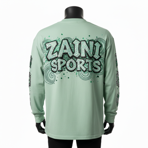 T-shirt à manches longues en jersey de coton premium vert sauge doux respirant avec logo personnalisé en strass thermocollant T-shirt pour homme - Product Image 2