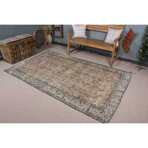 4.9x8 ft Turkish Area Rug, Vintage <b>Brown</b> Polka dot Rug - Product Image 1