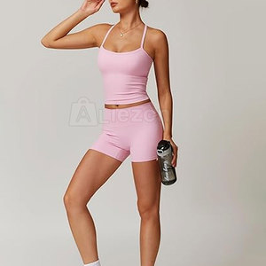 Moda mujer Yoga Top y pantalones cortos conjunto de dos piezas Activewear mujeres Yoga Top y pantalones cortos para uso físico - Product Image 4