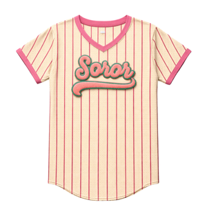 Jersey de Béisbol Soror Ivory, Jersey Casual Elegante para Hermandad Universitaria, Rosa y Verde, para Mujeres - Product Image 3