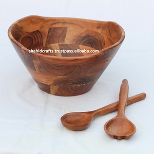 Tazón para Ensalada Ecológico de Madera de Acacia Hecho a Mano, Dos Cucharas, Empaque Personalizable con Logotipo para Regalos Empresariales, Estilo Clásico - Product Image 2