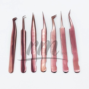Ensemble de pinces à cils RMI en or rose, en acier inoxydable, professionnelles, de précision, antistatiques, à pointe dentelée, à prise lisse, pour extensions de cils - Product Image 2