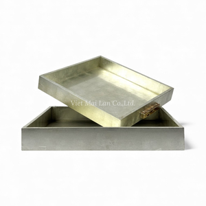 Plateau en laque à feuilles d'argent, fait à la main, décoratif pour servir de la nourriture, présentoir de table et décoration de la maison en provenance du Vietnam - Product Image 2