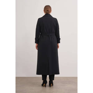Gabardina Cruzada Bordada de Otoño - Negra - Product Image 6