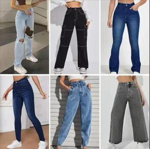 Venta caliente de las mujeres de alta calidad de moda Casual Bell Bottom Jeans Slim Fit pantalones de cintura alta Logo frontal de tela de mezclilla recta - Product Image 4