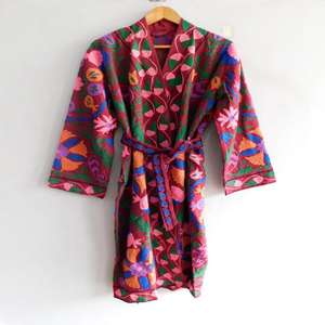 Handmade Boho Ethnic Women's Long Cotton Jacket Winter <b>Coat</b> with Suzani Embroidery Autumn Outerwear - Product Image 3