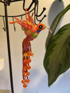 Porte-clés colibri perlé, Ornement colibri perlé, Art ethnique perlé, Colibri Huichol, Fabrication indigène - Product Image 6