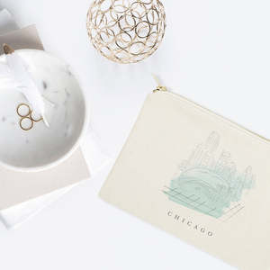 กระเป๋าเครื่องสำอางผ้าแคนวาสลายวิวเมืองชิคาโก ขนาดใหญ่ จุของได้เยอะ สไตล์โมเดิร์นสำหรับผู้หญิง  รับสกรีนโลโก้  กระเป๋าพกพาสะดวก ปิดด้วยซิป - Product Image 3