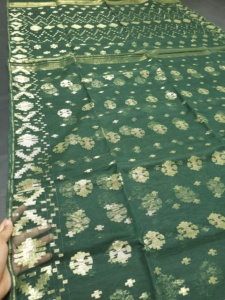 Exclusif de haute qualité Deshi Dhakai Jamdani Sharee pour les femmes JAMDANI FABRIC Bleu ROUGE VERT Doré Bleu Ciel Du Bangladesh - Product Image 6