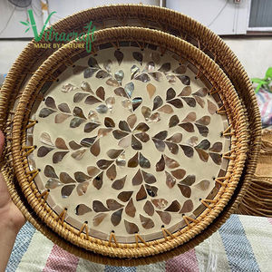 ถาด Combo 2มีขนาด30ซม. และ35ซม. ถาดไม้ไผ่และหวายถาดหวายฝังด้วยหอยแมลงภู่งานฝีมือเวียดนามของขวัญที่มีความหมาย - Product Image 3