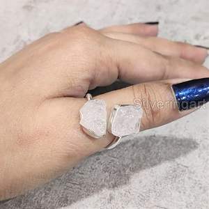 Bague pour femme en quartz rose naturel, pierre de naissance d'avril, double pierre, réglable, bijoux faits à la main, bague en argent sterling 925 - Product Image 3