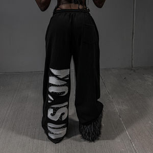 Custom Rhinestone Screen Printed <b>Baggy</b> Wide Leg Sweat Pants Oversized Mid Waist Cotton Knit <b>Jogger</b> Trousers Dark Wash Casual - Product Image 6