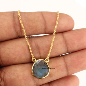 <b>Top</b> Selling Genuine 14x15mm Labradorite Gemstone 18k <b>Gold</b> Plated Sterling Silver Dainty <b>Chain</b> Organic Shape Trendy Women's Gift - Product Image 5