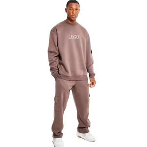 Vente en gros d'ensemble personnalisé hommes 100% coton fermeture éclair col rond sweat pantalons de survêtement longs bouffée imprimé écologique brodé - Product Image 1