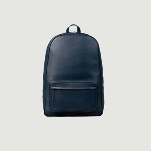 Midnight Blue 100% Real Leather Full Grain Naturally Milled Cowhide Leather Backpack with Cotton Twill Inside and Two-Way Zipper - Product Image 1
