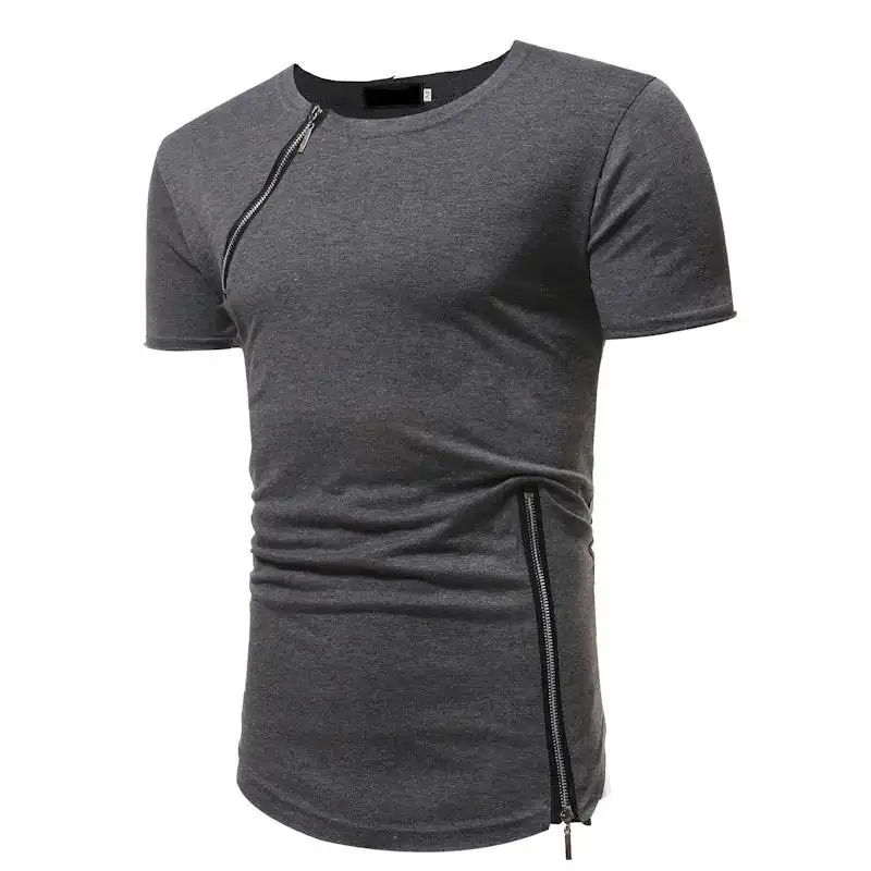 Mais recente Design Zipper Decoração Top Tee Shirt Manga Curta Longo Comprimento Parte Desgaste Moda Vestuário T Shirt Para Homens OEM Suportado