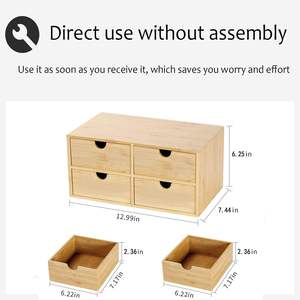 Bamboo <b>Desktop</b> Organizer with <b>Drawers</b>,Bamboo <b>Storage</b> Box With <b>Drawers</b> For Makeup Vanity Office Bedroom(4 <b>Drawer</b>) - Product Image 3