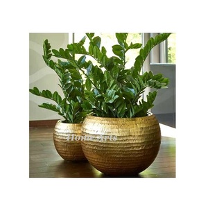 Ensemble de pots de plantes martelés en cuivre de qualité supérieure de 3 jardinières de forme ronde de taille différente pour la décoration de la maison, de l'hôtel et du jardin - Product Image 5